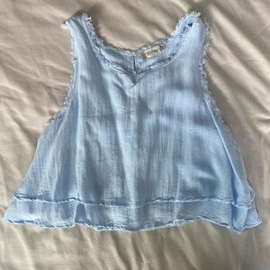 Altar’d State Light Blue Cropped Sleeveless Ruffle Top Fringe Size M